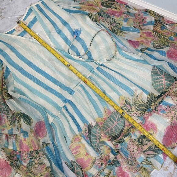 Rococo Sand Lily Drawstring Tassel Tie Floral Mini Dress Bell Sleeves Size Small - Picture 14 of 16